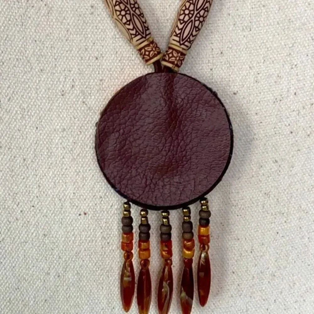 Boho Beaded Pendant Necklace, Earthy Western Style